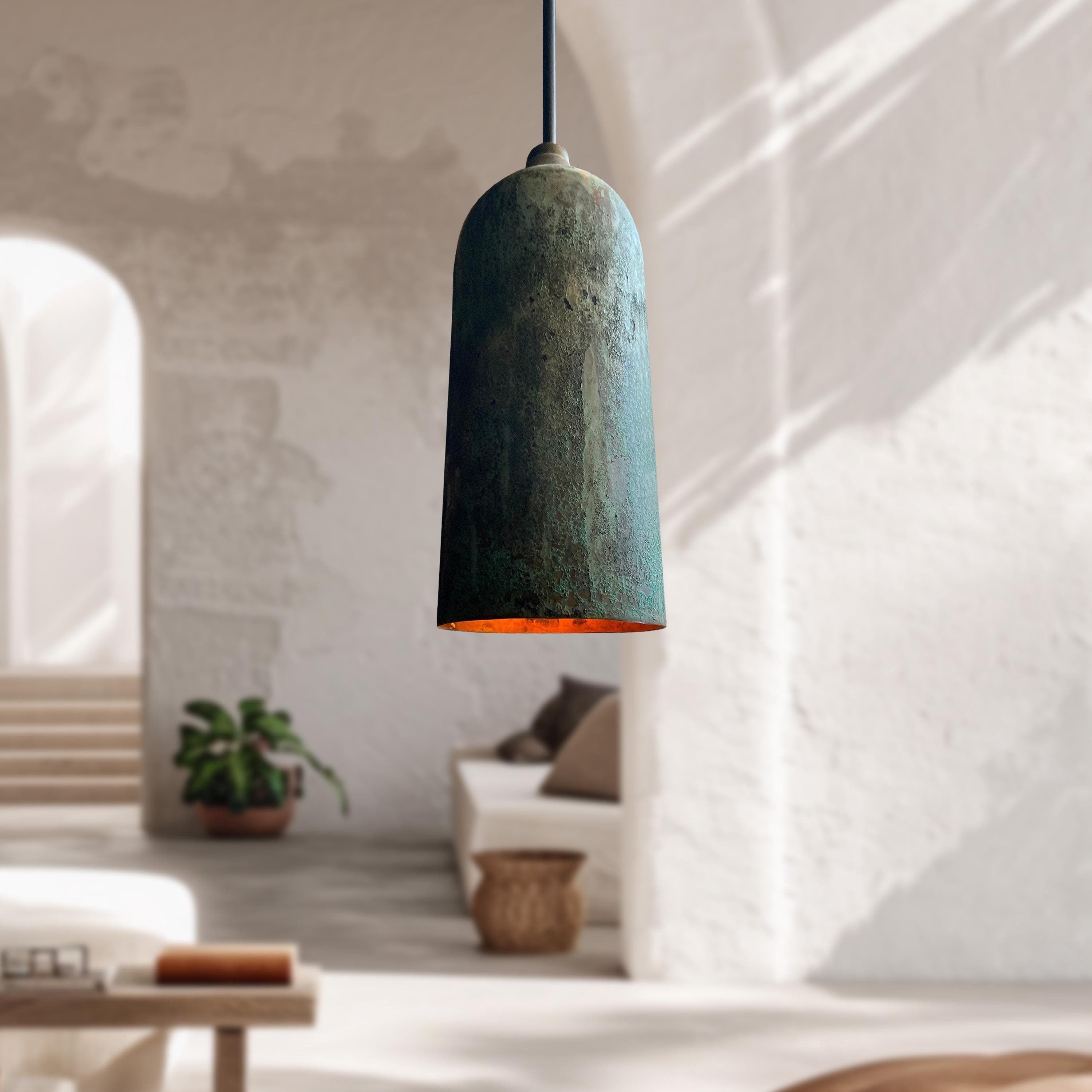 Green Patina Farmhouse Light Fixture Oxidized Copper Pendant Lamp