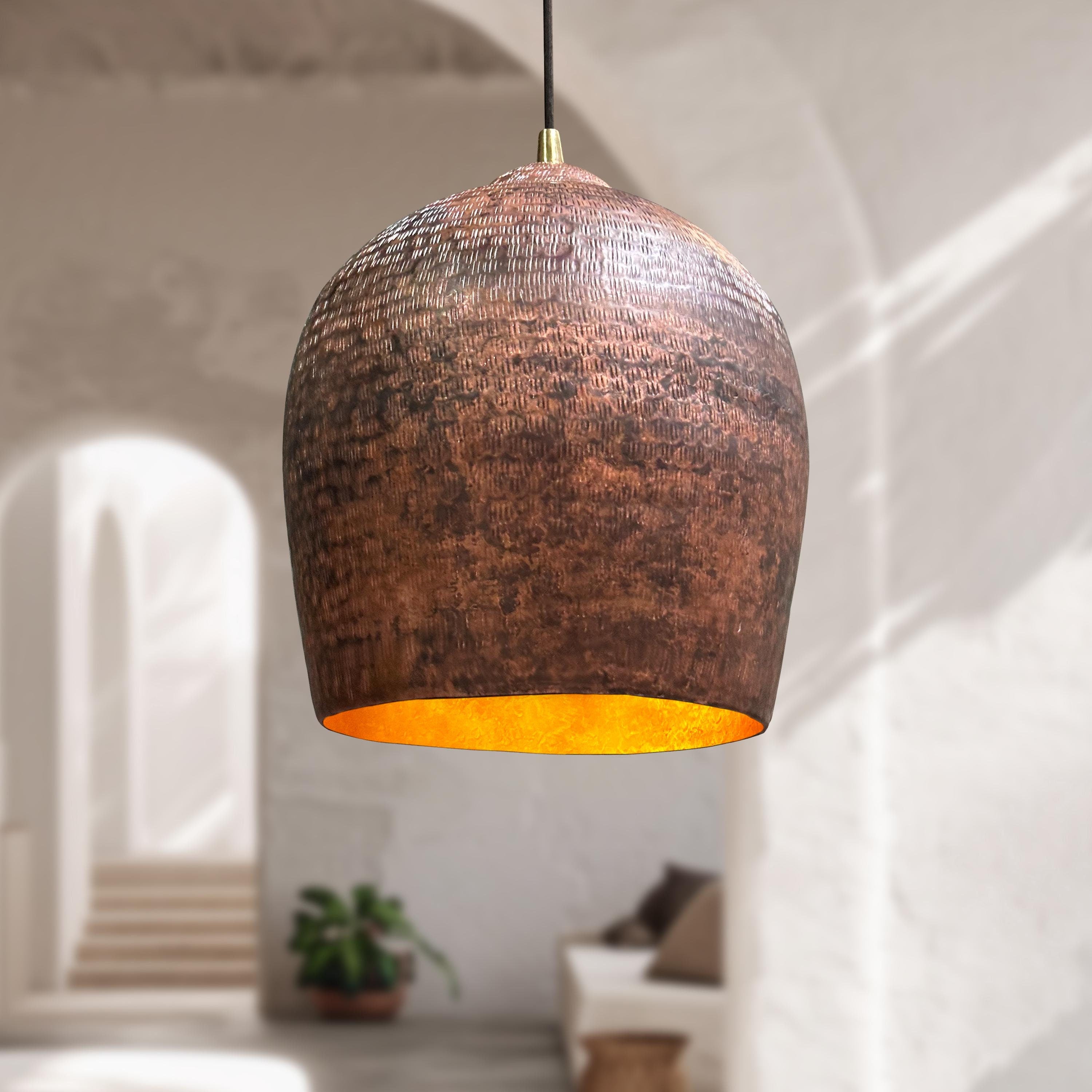 Handmade Hammered Copper Pendant Light Dome Fixture