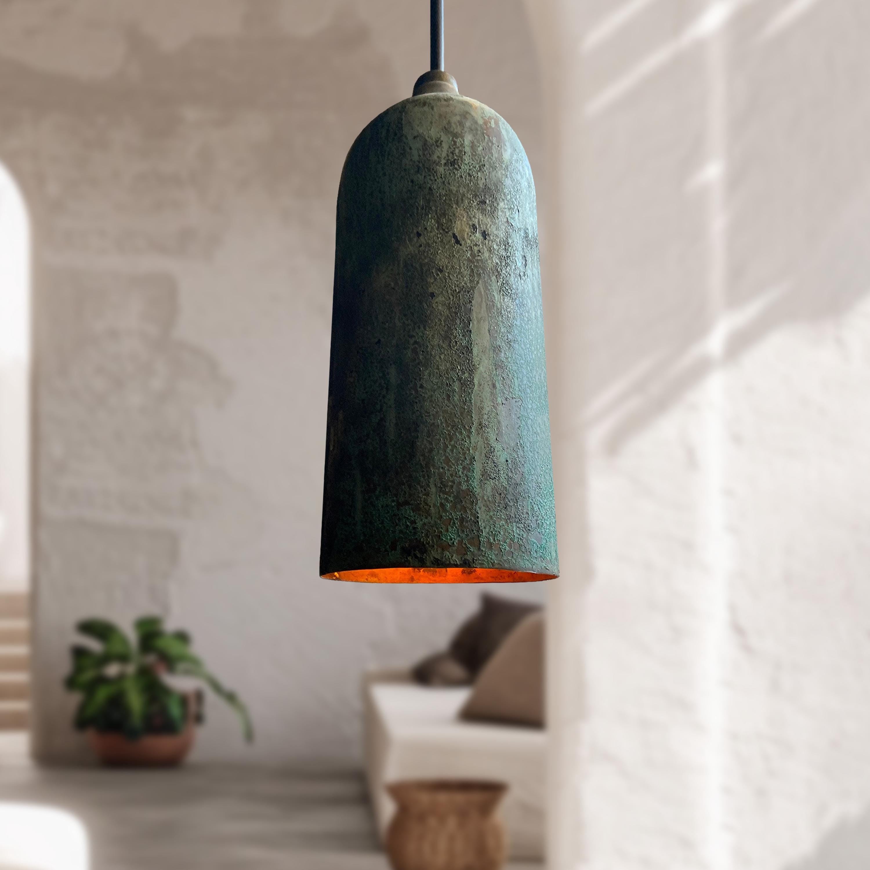 Green Patina Farmhouse Light Fixture Oxidized Copper Pendant Lamp