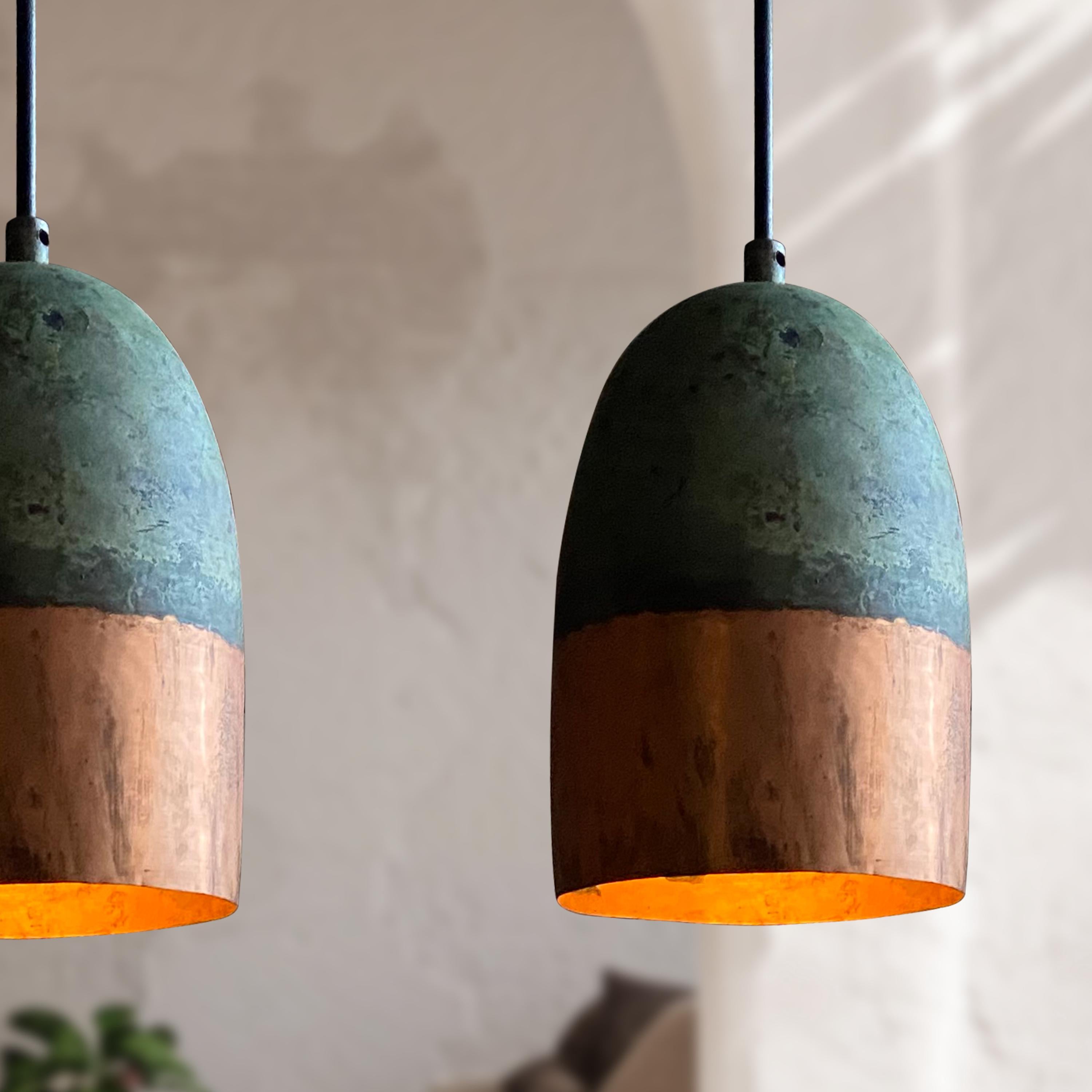 Set of 3 Green Patina Farmhouse Light Fixture