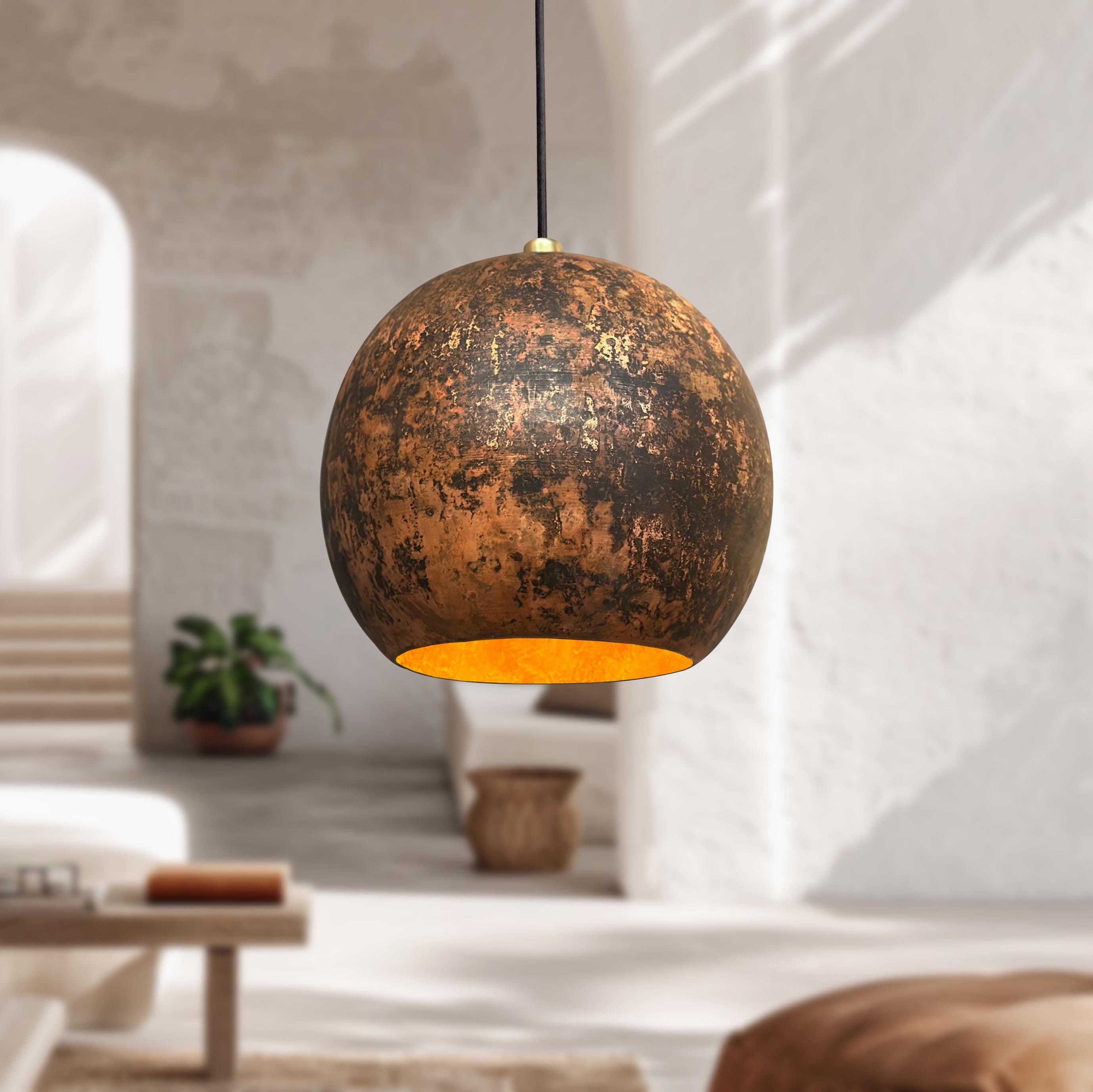 Handmade Copper Ball Pendant Light with Patina Dome