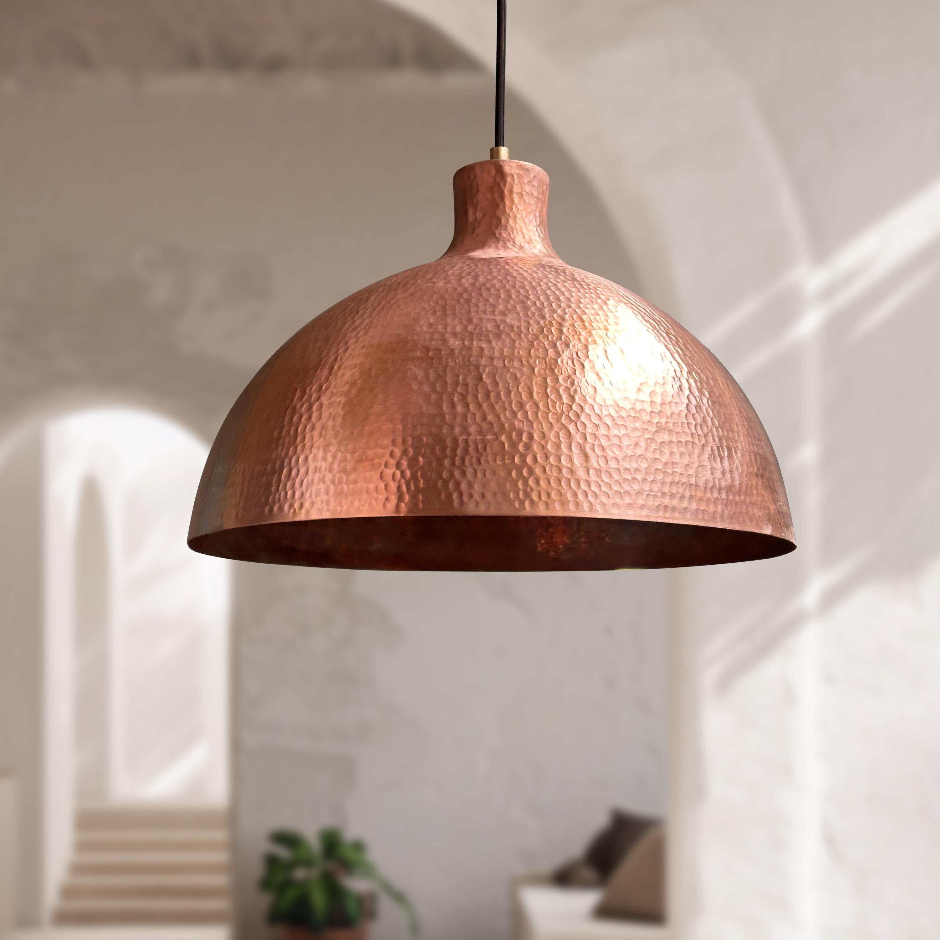 Handmade Copper Dome Pendant Light Hammered Fixture