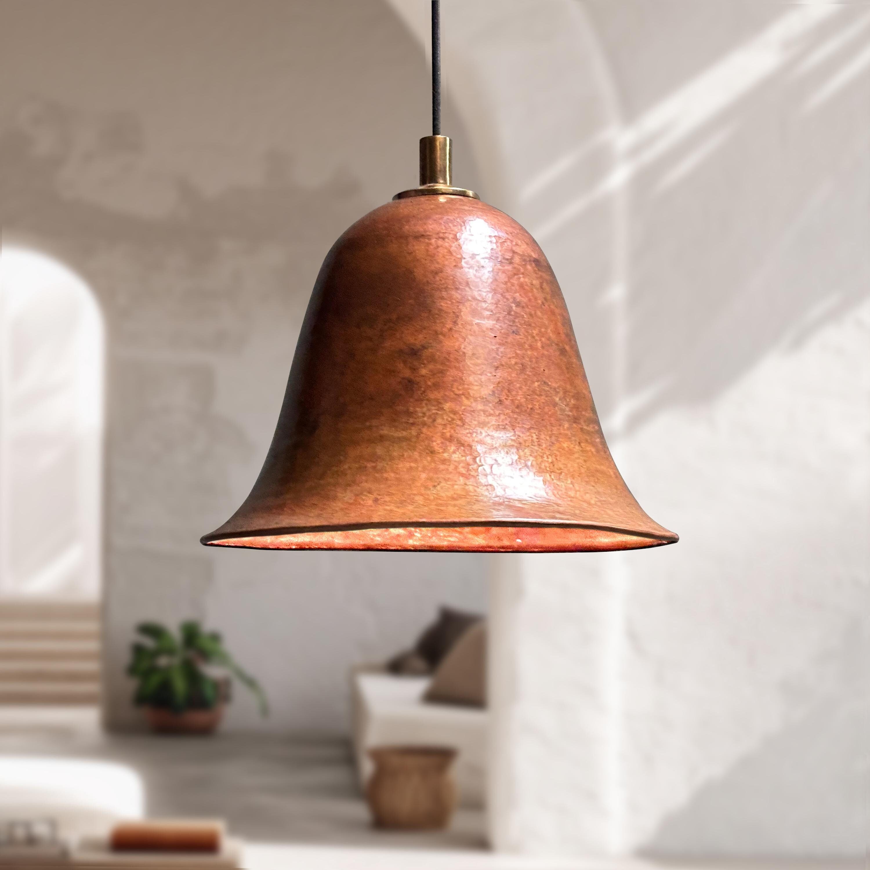 Bell Shaped Hammered Copper Pendant Light Vintage Dome Fixture