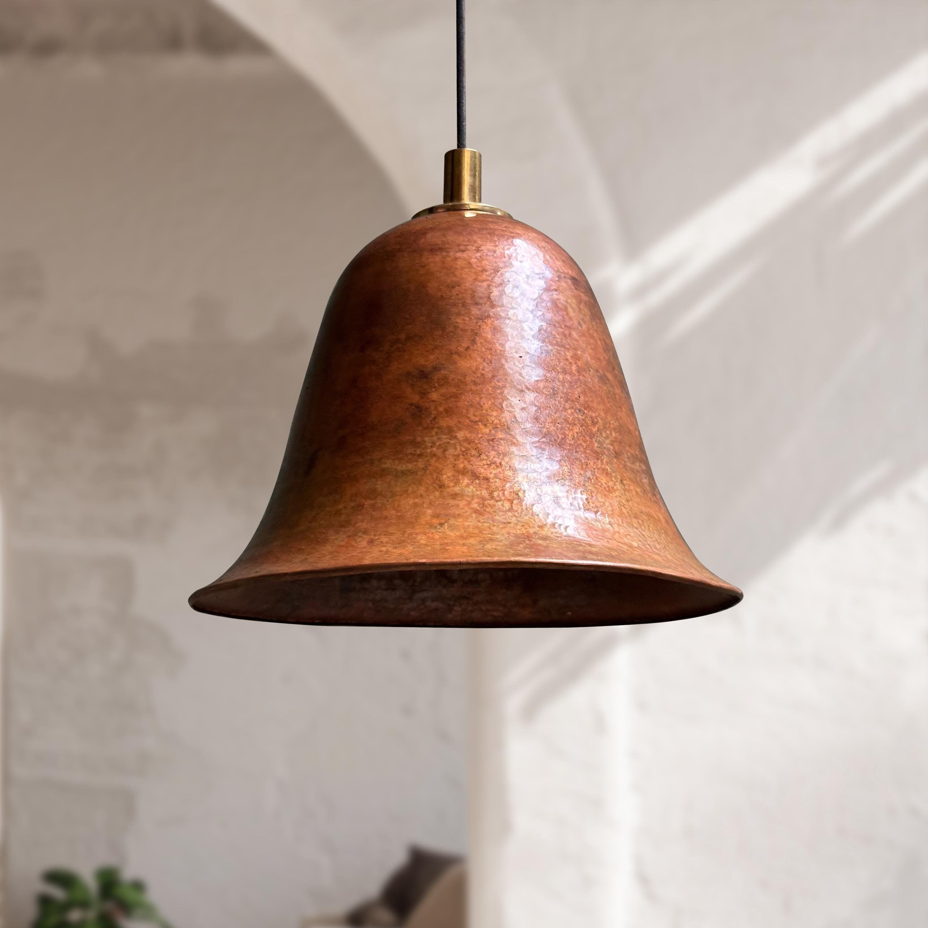 Bell Shaped Hammered Copper Pendant Light Vintage Dome Fixture