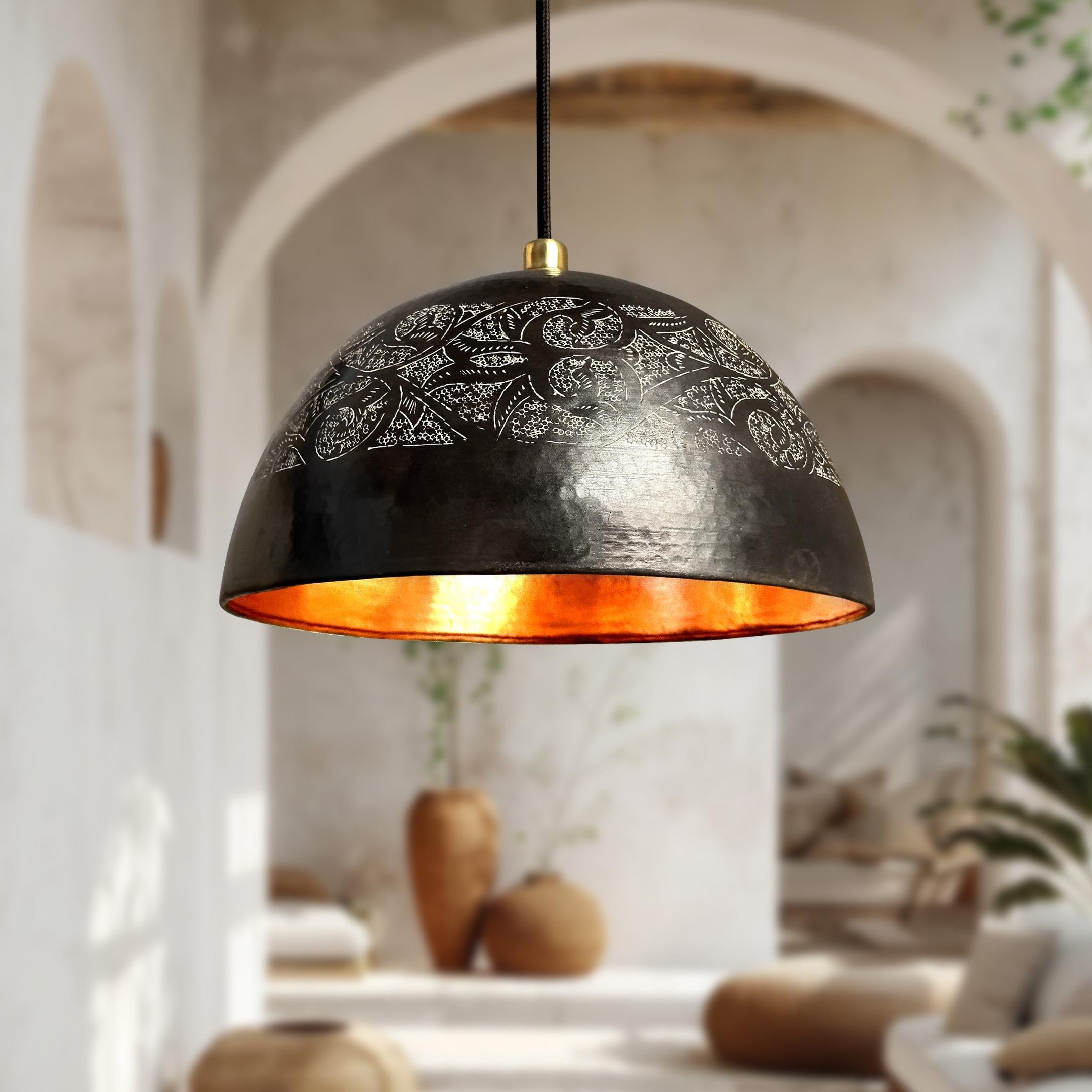 Hand Engraved Copper Dome Pendant Light