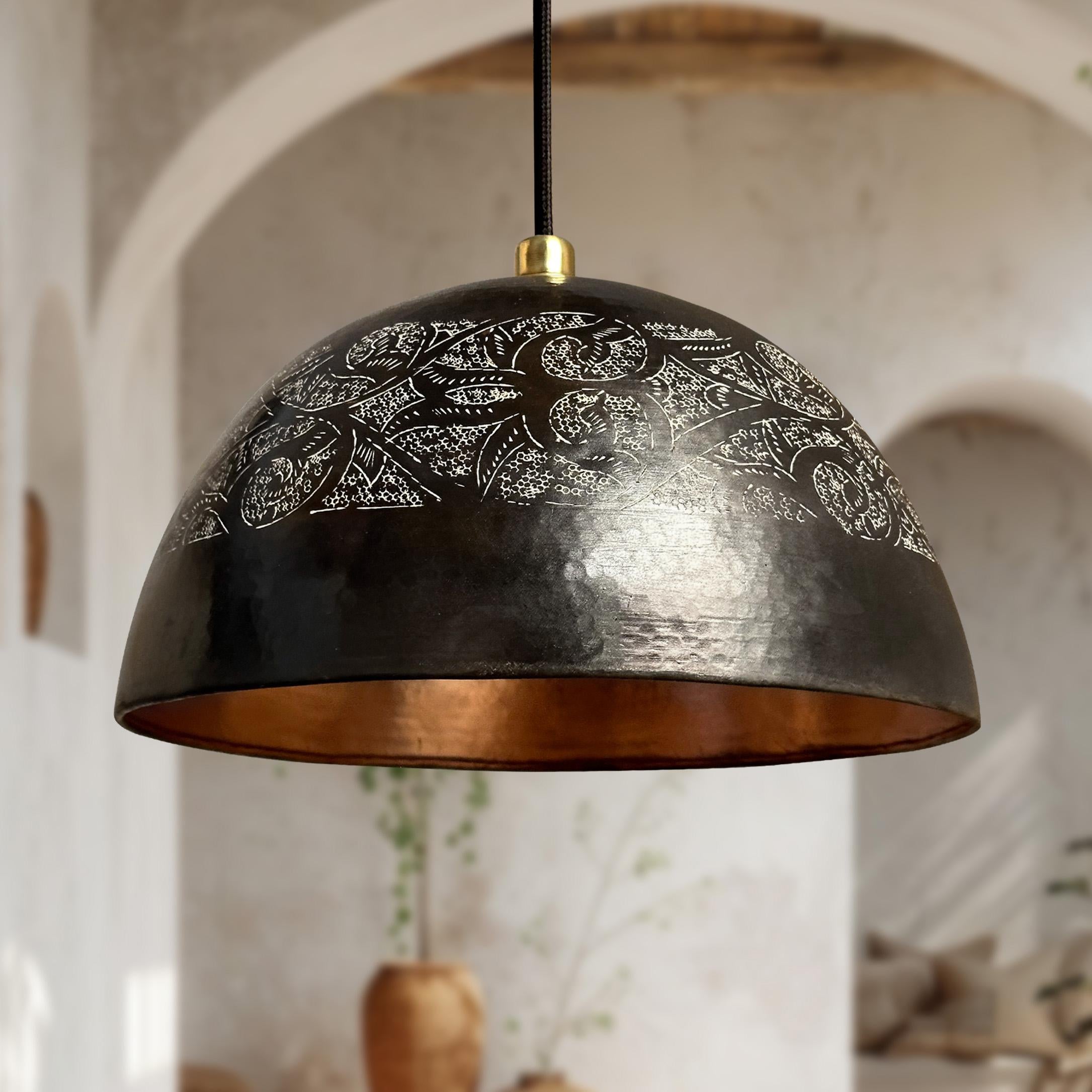 Hand Engraved Copper Dome Pendant Light