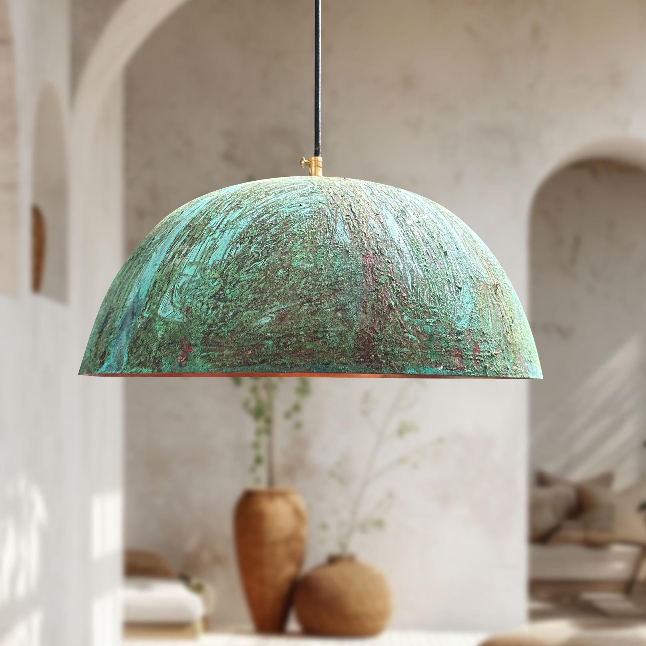 Handmade Green Patina Copper Pendant Light Verdigris Fixture