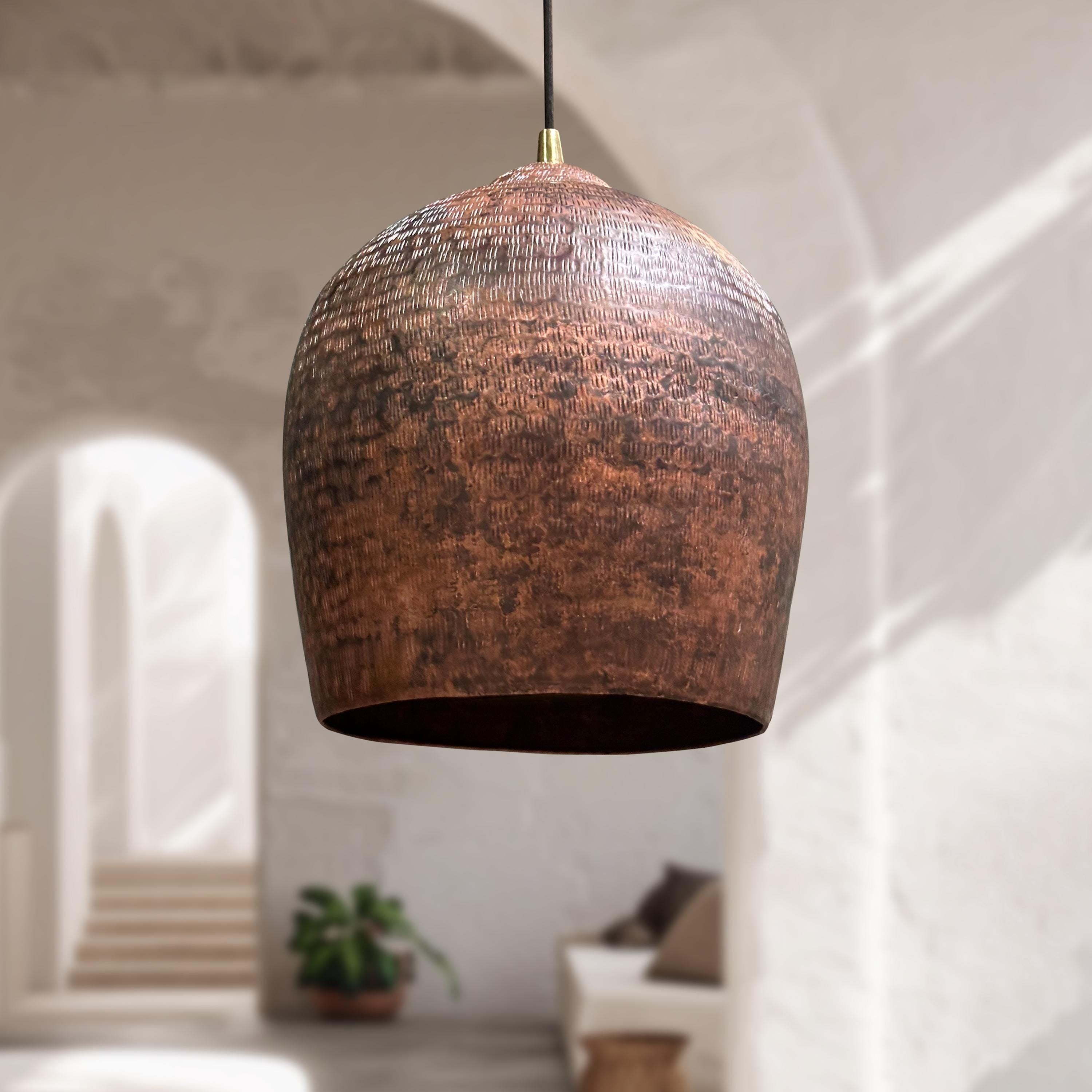 Handmade Hammered Copper Pendant Light Dome Fixture