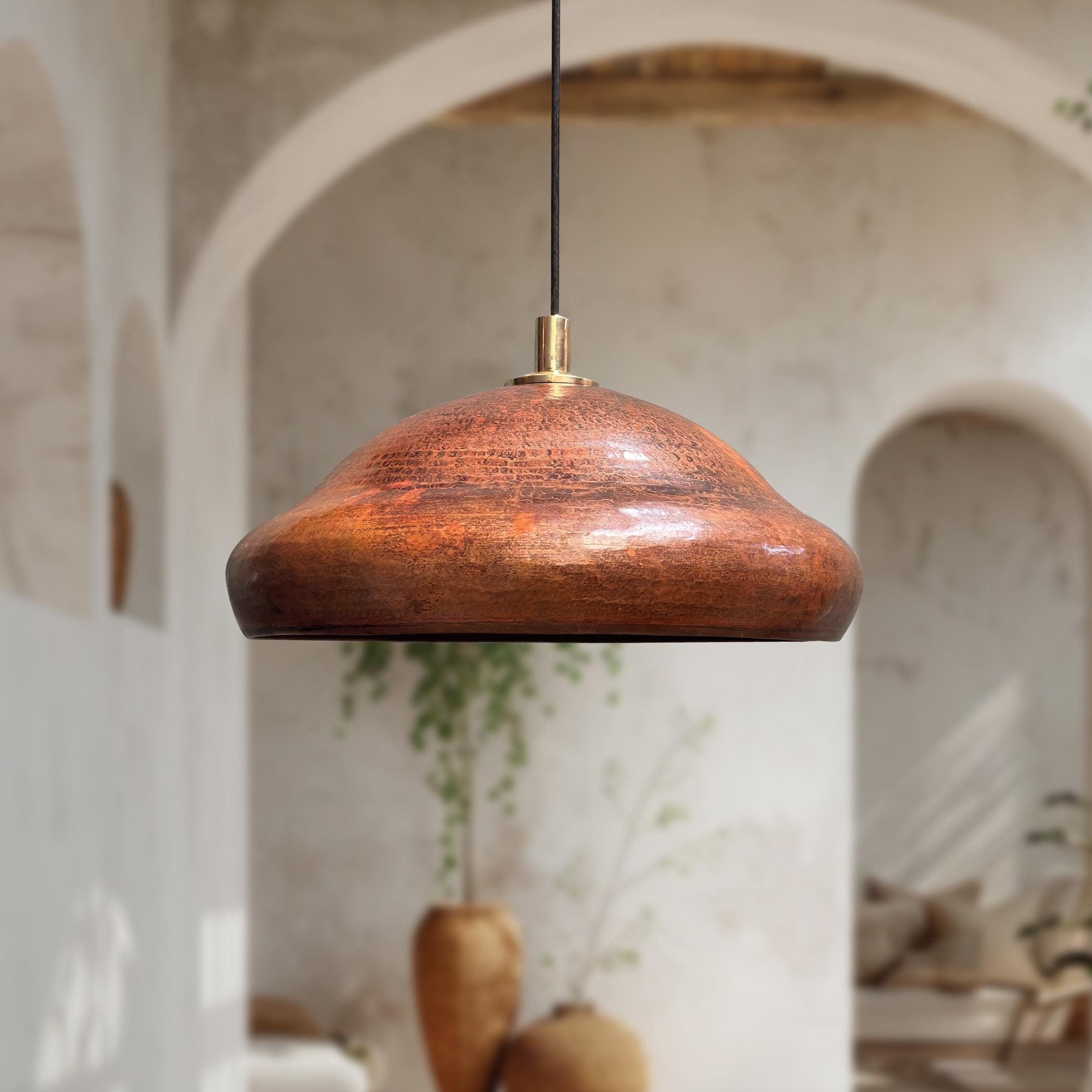 Hammered Copper Dome Ceiling Light Rustic Farmhouse Pendant