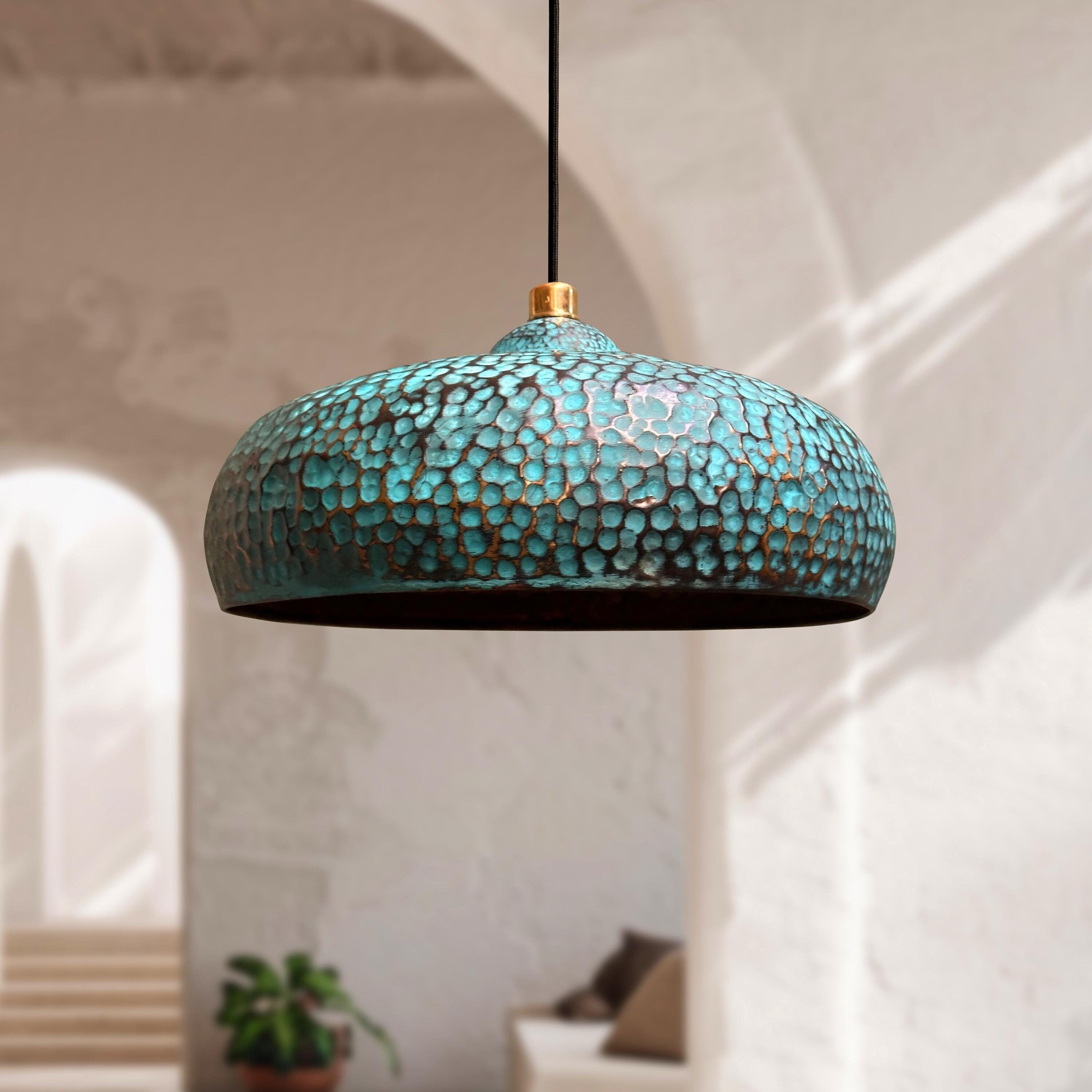 Hammered Blue Patina Dome Farmhouse Kitchen Lighting