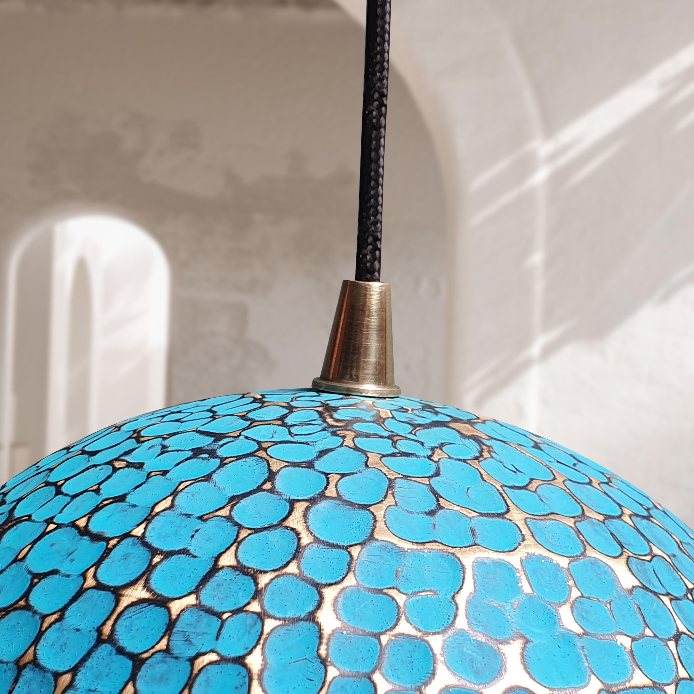 Blue Patina Brass Pendant Dome Ceiling Light