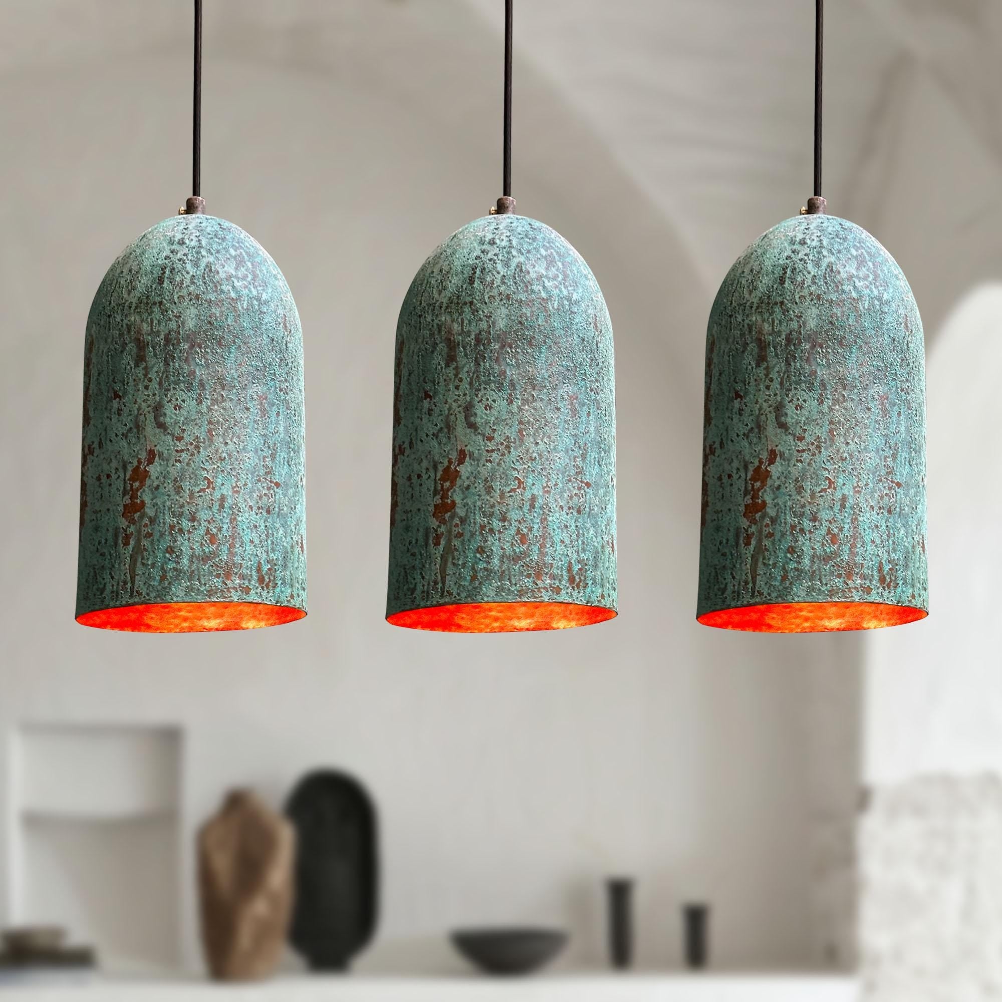 Set of 3 Oxidized Handmade Copper Farmhouse Lights