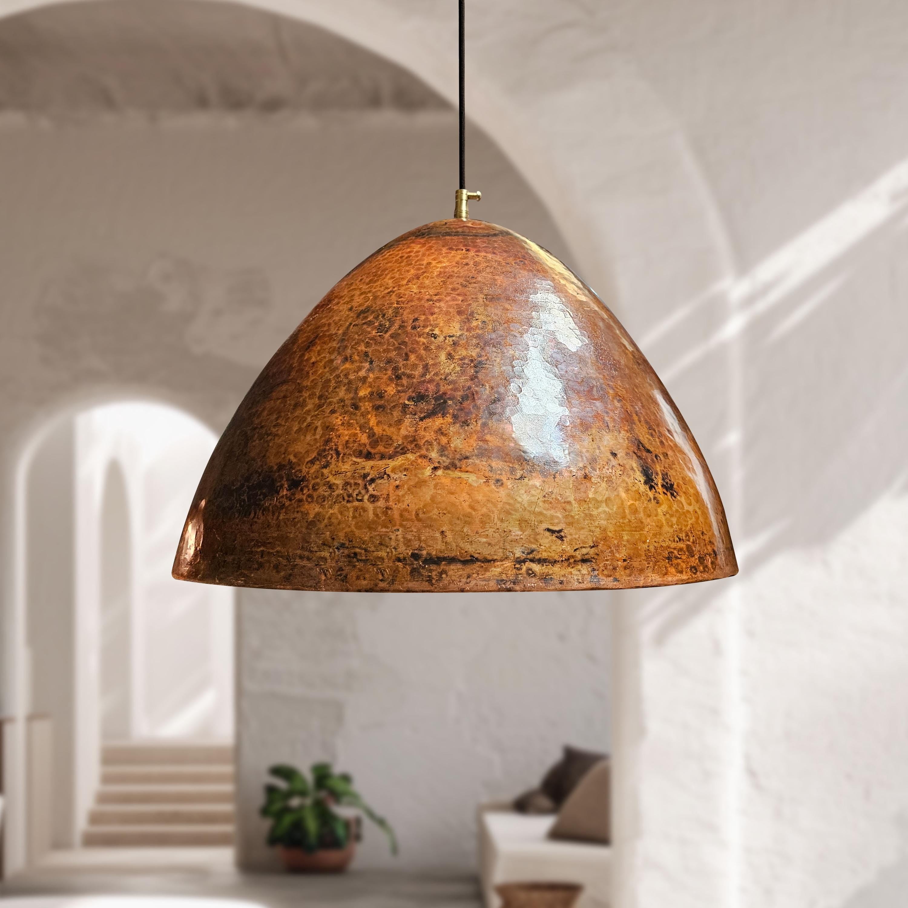 Handmade Copper Pendant Light Hammered Cone Dome Fixture