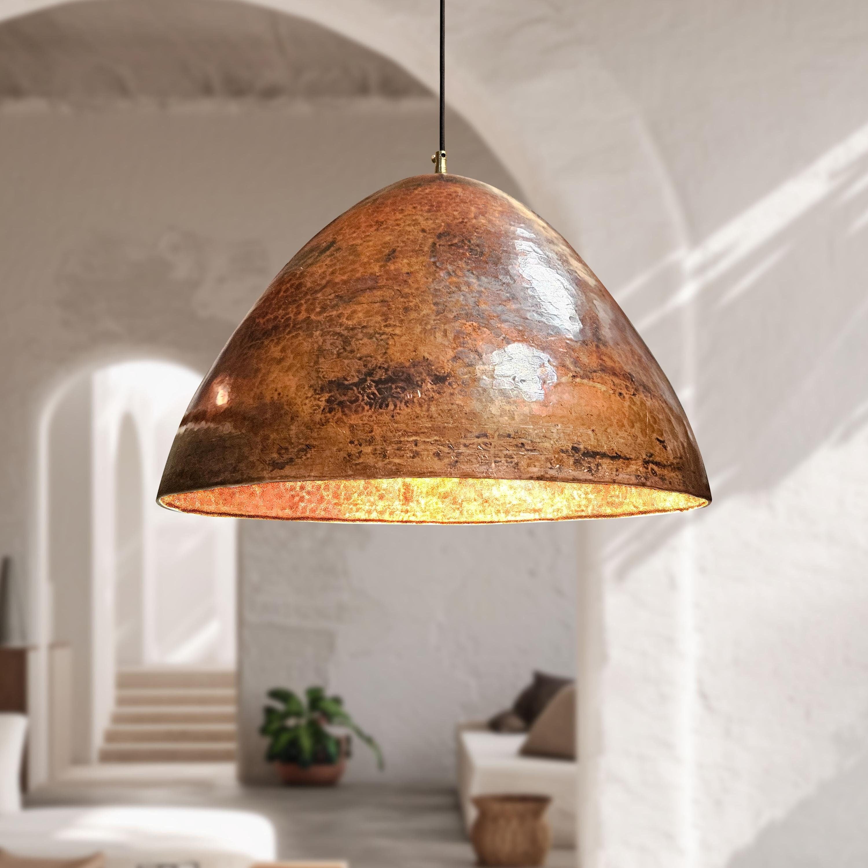 Handmade Copper Pendant Light Hammered Cone Dome Fixture