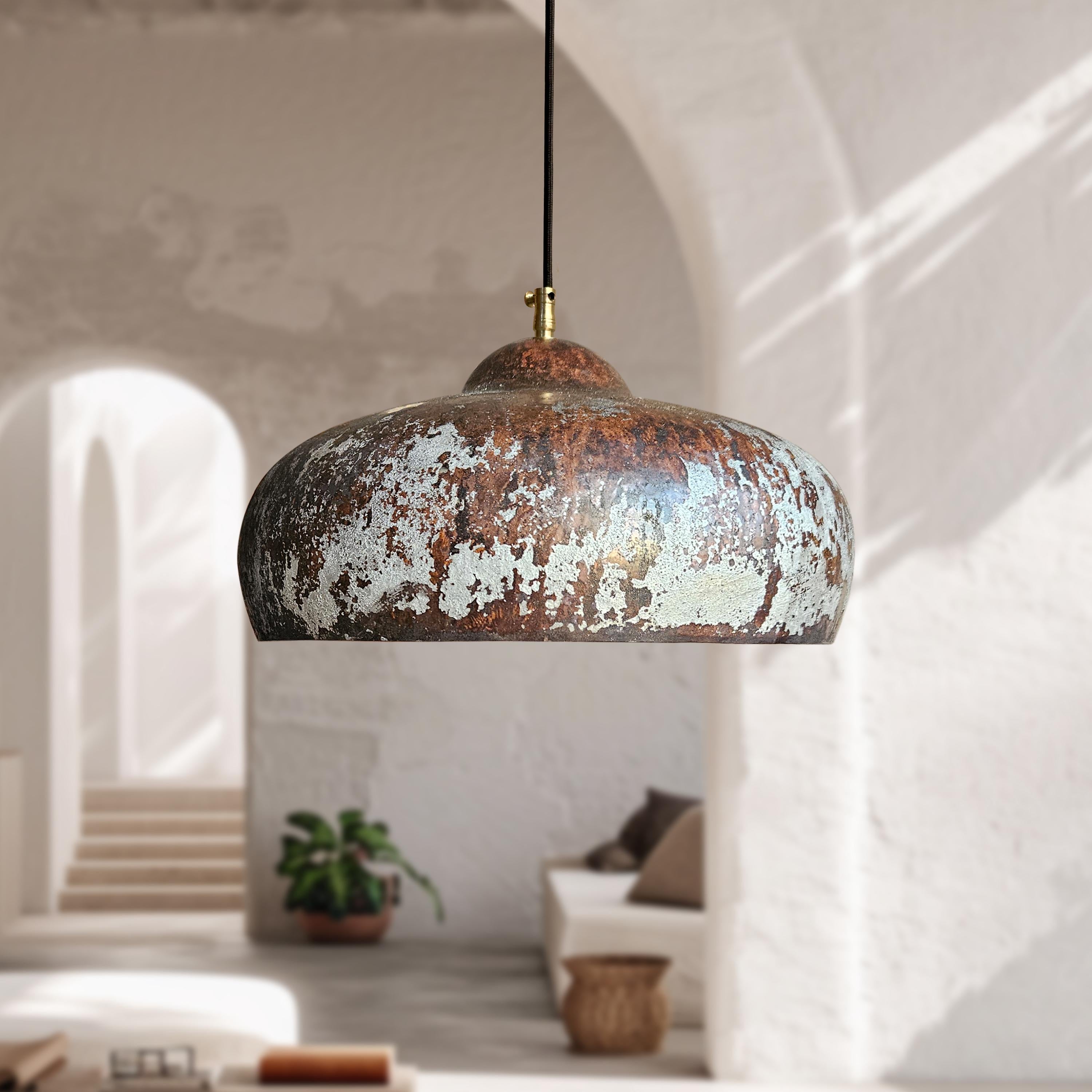 Vintage Oxidized Copper Pendant Light Dome Fixture