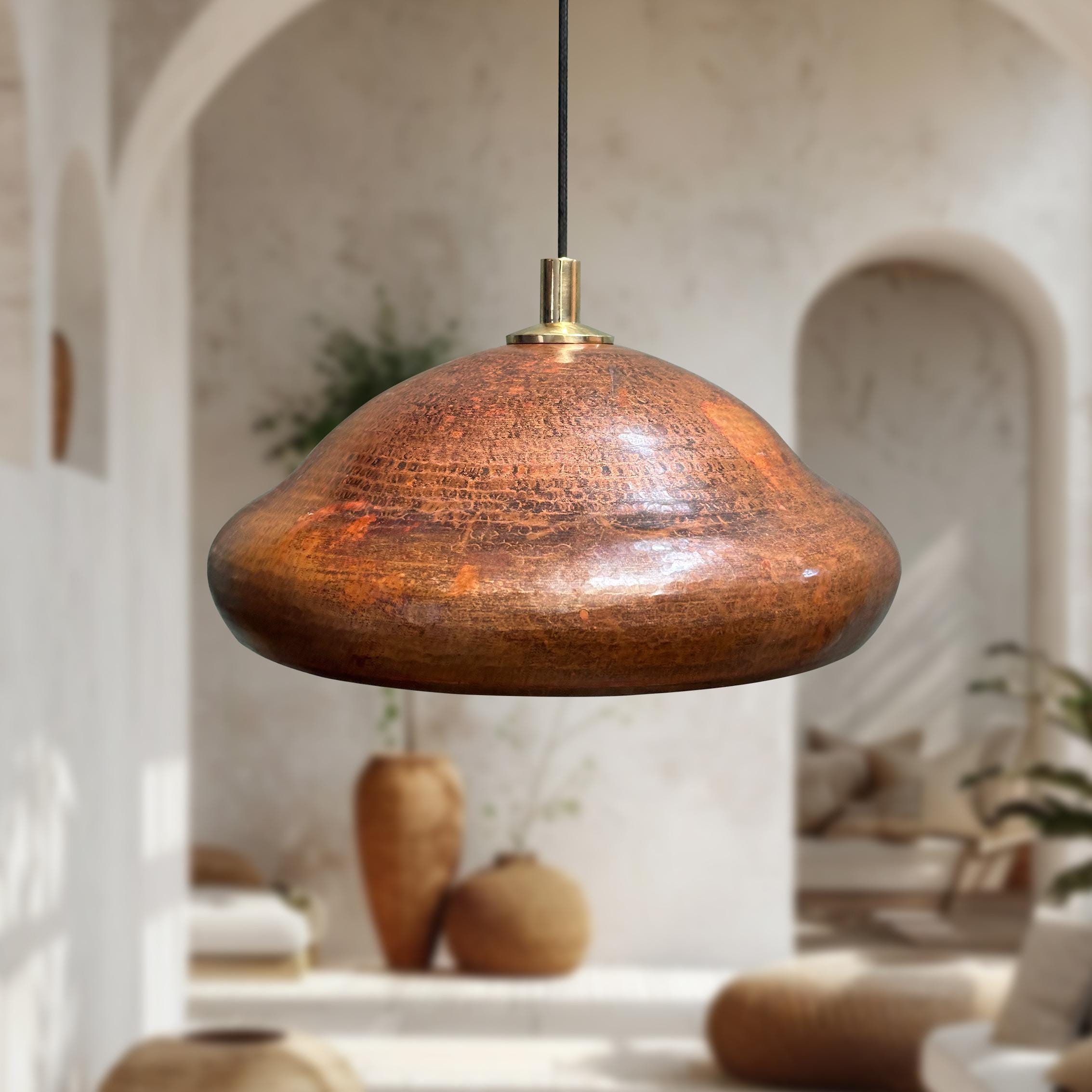 Hammered Copper Dome Ceiling Light Rustic Farmhouse Pendant