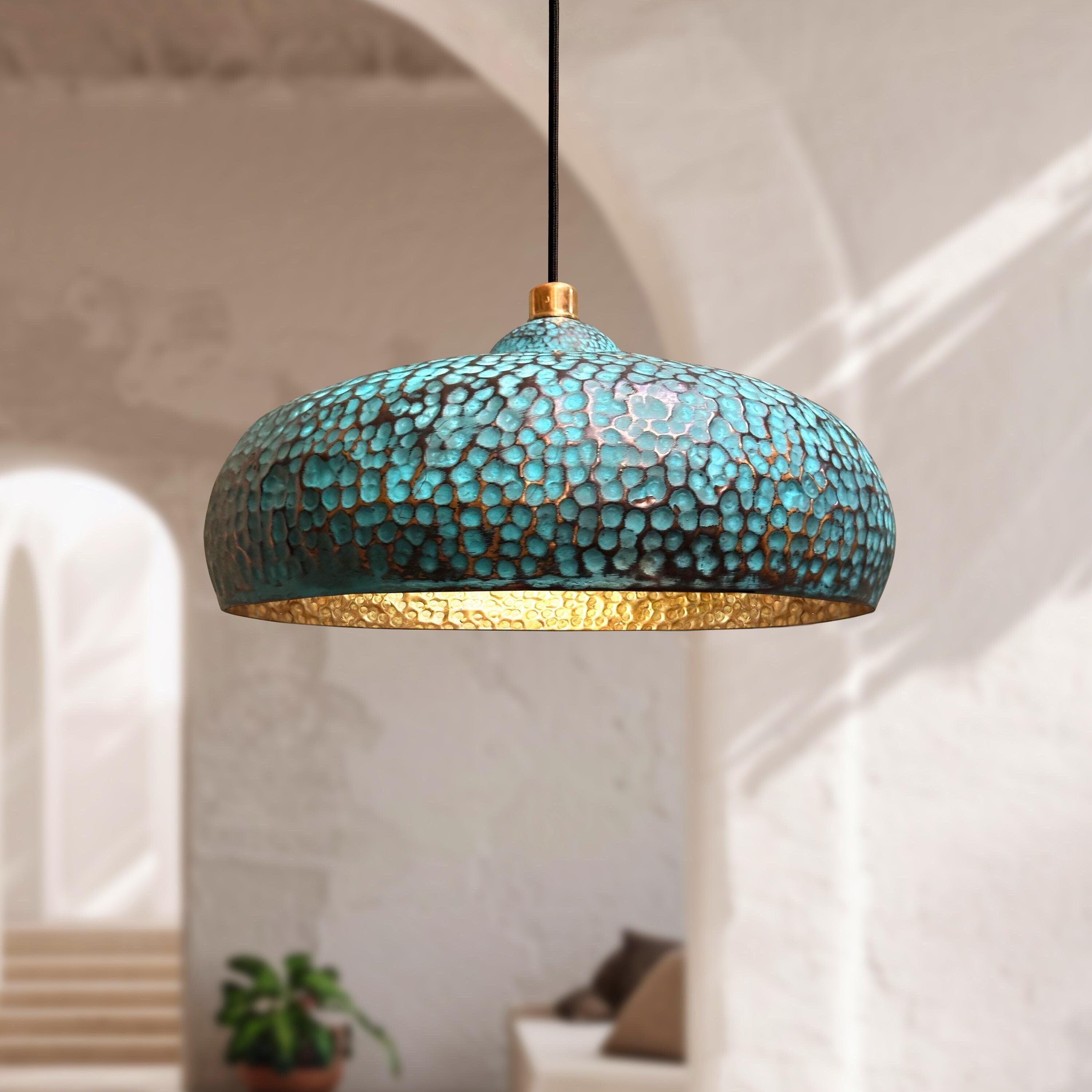 Hammered Blue Patina Dome Farmhouse Kitchen Lighting