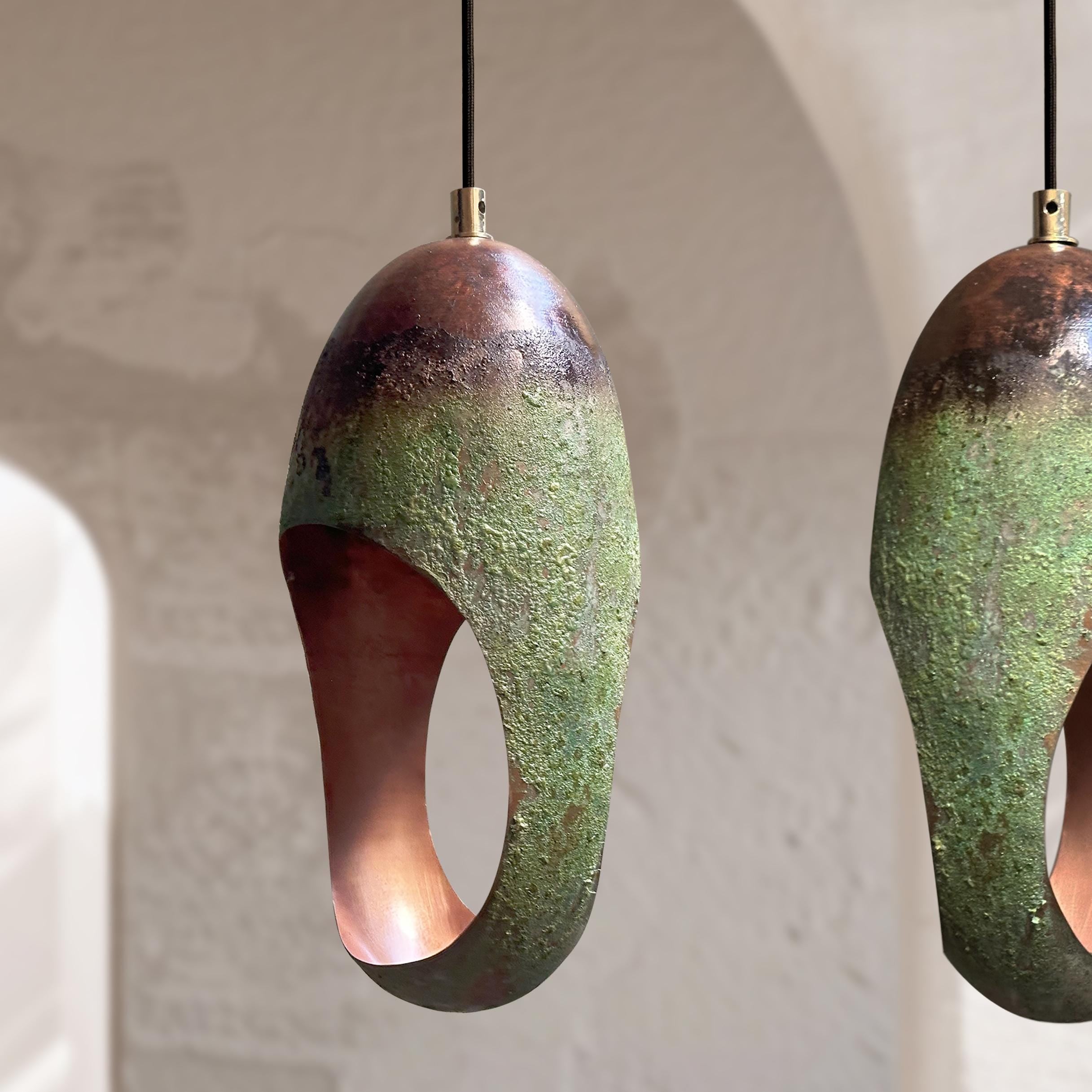 Set of 2 Oval Cut Copper Pendant Light