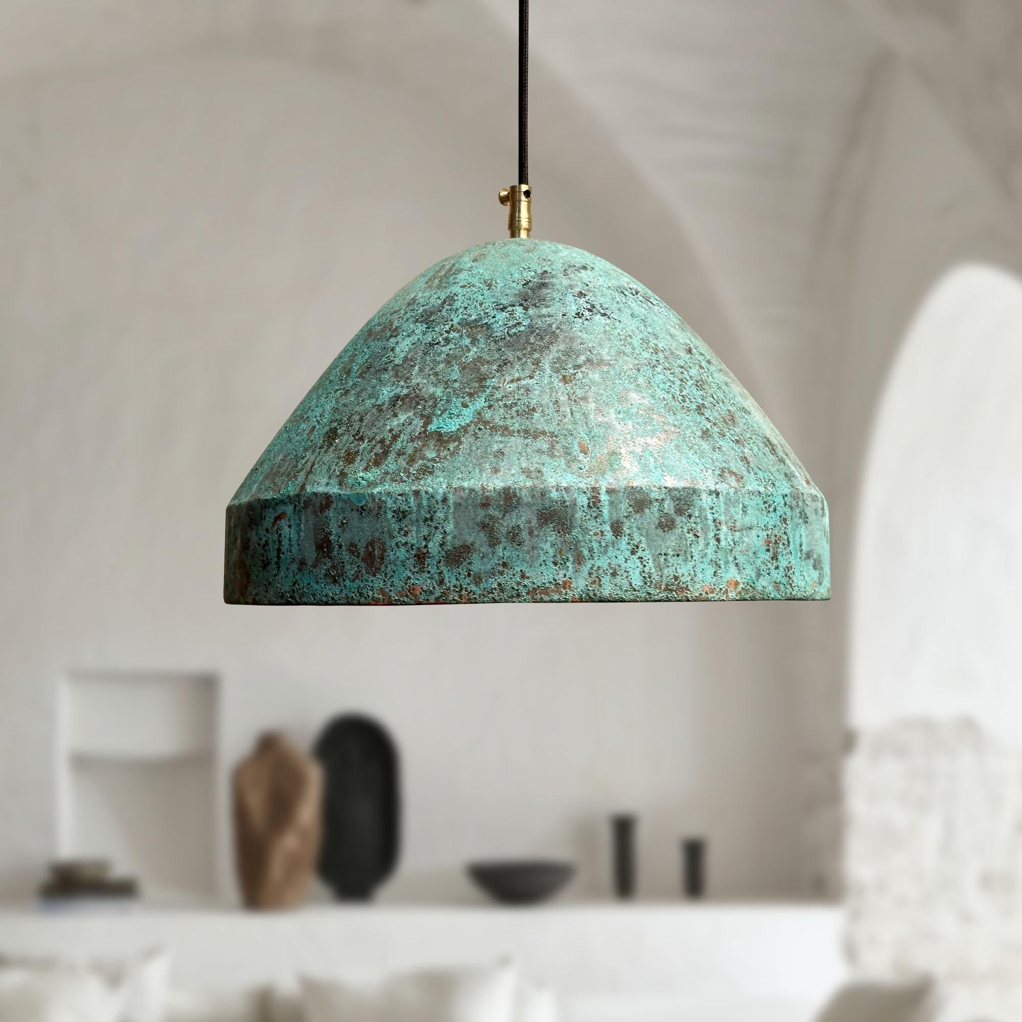 Handmade Green Patina Copper Pendant Light Oxidized Dome